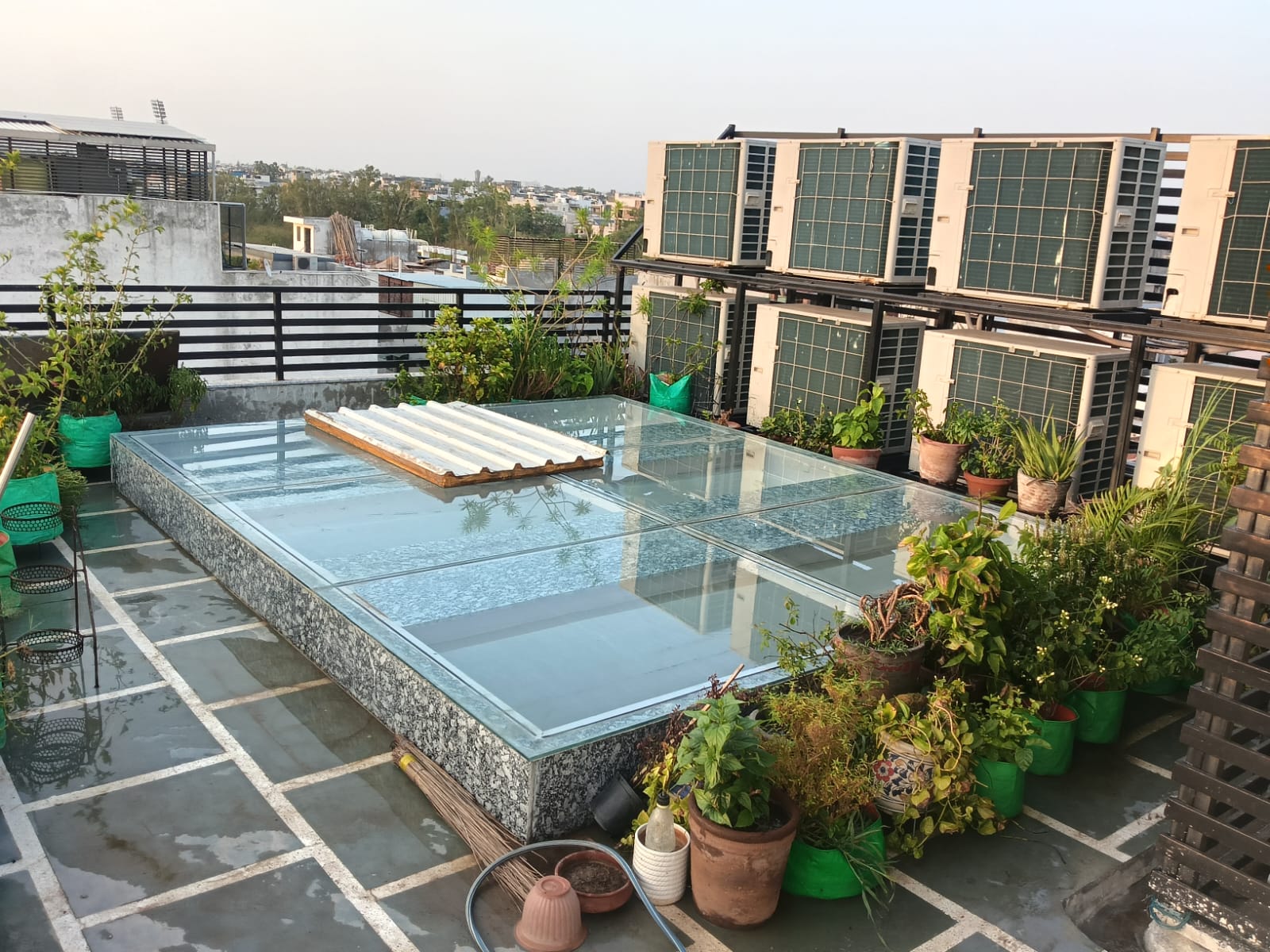 Toughened Glass Roof Skylight and SS Railing Shreya Fabrication